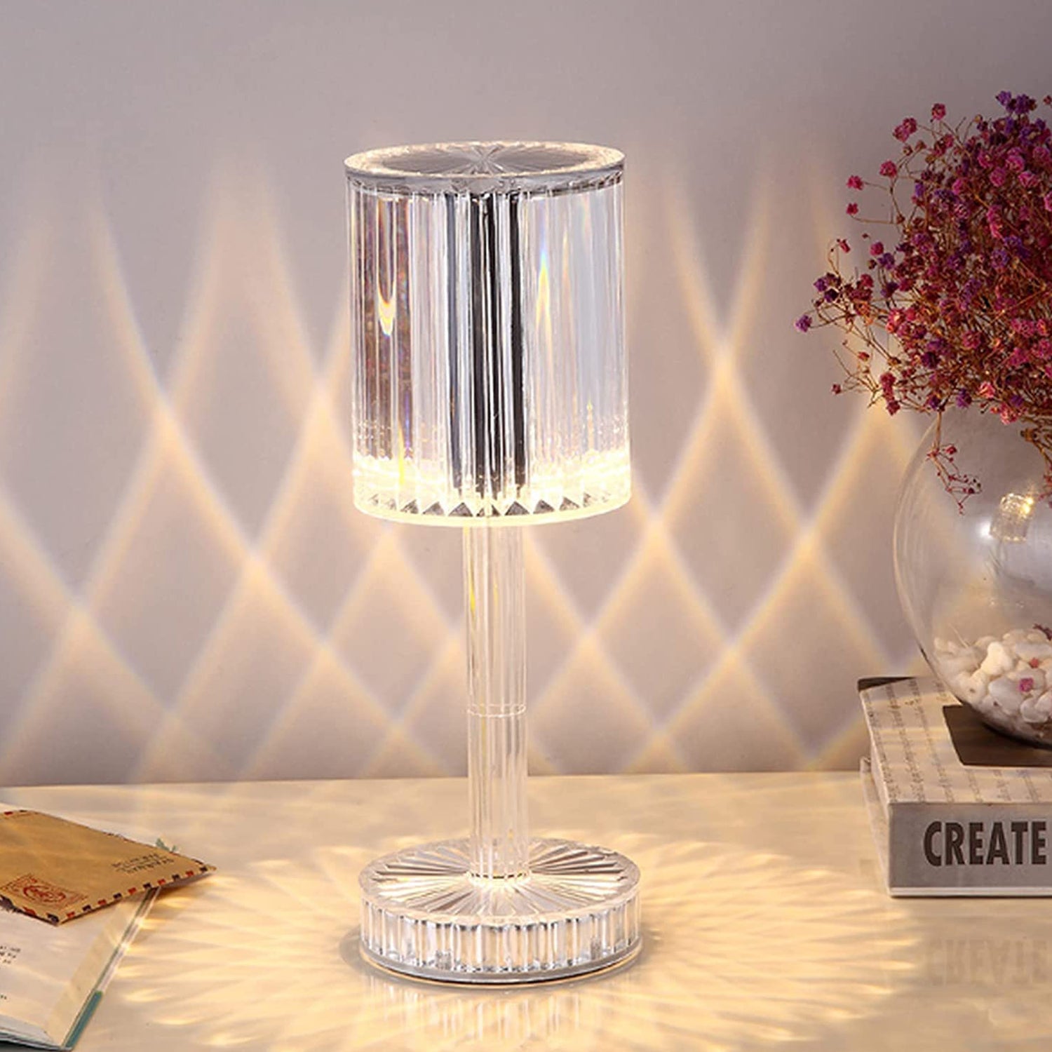 6605 Crystal Table Lamp , Touch Control Atmosphere Nightstand Lamp With USB Charging Line DeoDap 6605 Crystal Table Lamp , Touch Control Atmosphere Nightstand Lamp With USB Charging Line DeoDap